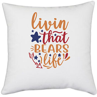                       UDNAG White Polyester 'Winter | LIvin that bears life' Pillow Cover [16 Inch X 16 Inch]                                              