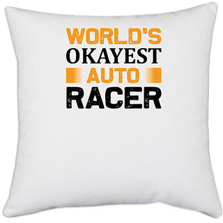                       UDNAG White Polyester 'Racer | World's copy' Pillow Cover [16 Inch X 16 Inch]                                              