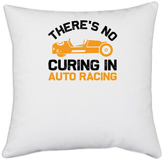                       UDNAG White Polyester 'Racing | There's no' Pillow Cover [16 Inch X 16 Inch]                                              