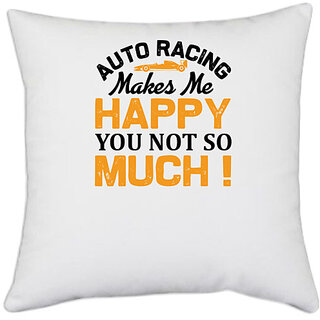                       UDNAG White Polyester 'Racing | Auto' Pillow Cover [16 Inch X 16 Inch]                                              