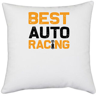                       UDNAG White Polyester 'Racing | Best copy 3' Pillow Cover [16 Inch X 16 Inch]                                              
