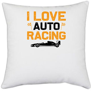                       UDNAG White Polyester 'Racing | I love copy' Pillow Cover [16 Inch X 16 Inch]                                              