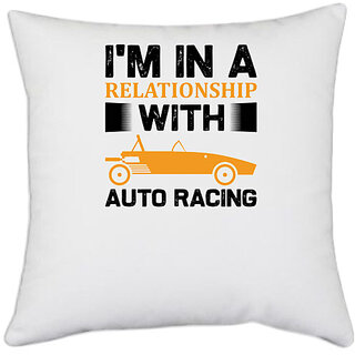                       UDNAG White Polyester 'Racing | I'm in' Pillow Cover [16 Inch X 16 Inch]                                              