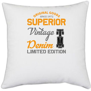                       UDNAG White Polyester 'Vintage | Original' Pillow Cover [16 Inch X 16 Inch]                                              