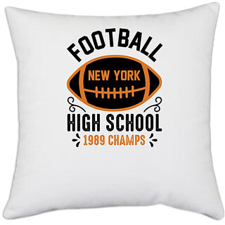                       UDNAG White Polyester 'Football | Football high' Pillow Cover [16 Inch X 16 Inch]                                              