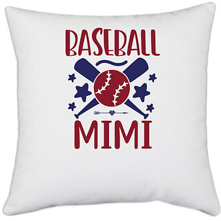                       UDNAG White Polyester 'Baseball | baseball mimi' Pillow Cover [16 Inch X 16 Inch]                                              