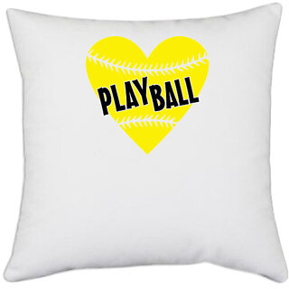                       UDNAG White Polyester 'Ball | play ball' Pillow Cover [16 Inch X 16 Inch]                                              