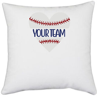                       UDNAG White Polyester 'Baseball | your team2' Pillow Cover [16 Inch X 16 Inch]                                              