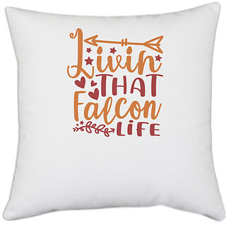                       UDNAG White Polyester 'Falcon | linin that falcon life' Pillow Cover [16 Inch X 16 Inch]                                              