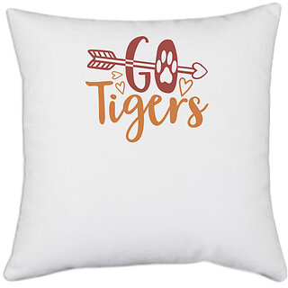                       UDNAG White Polyester 'Tiger | go tigers' Pillow Cover [16 Inch X 16 Inch]                                              