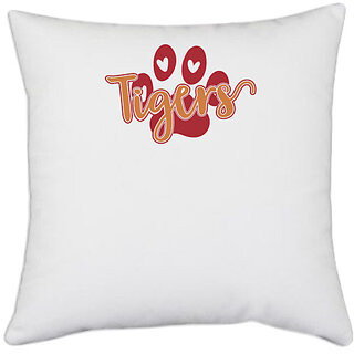                       UDNAG White Polyester 'Tiger | tigers' Pillow Cover [16 Inch X 16 Inch]                                              