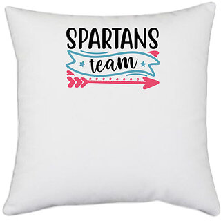                       UDNAG White Polyester 'Spartan | Spartans team' Pillow Cover [16 Inch X 16 Inch]                                              