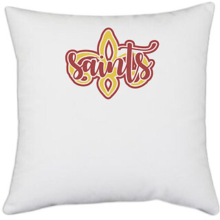                      UDNAG White Polyester 'Saints | saints' Pillow Cover [16 Inch X 16 Inch]                                              