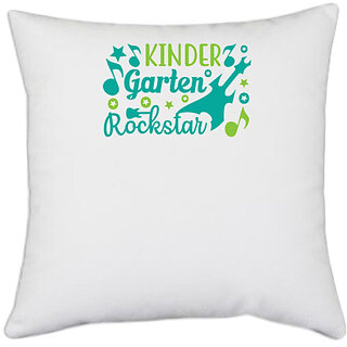                       UDNAG White Polyester 'Teacher Student | Kindergarten rockstar' Pillow Cover [16 Inch X 16 Inch]                                              
