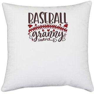                      UDNAG White Polyester 'Baseball | Baseball granny' Pillow Cover [16 Inch X 16 Inch]                                              