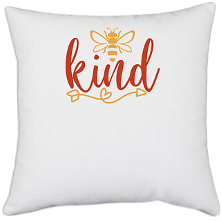                       UDNAG White Polyester 'Honeybee | kind' Pillow Cover [16 Inch X 16 Inch]                                              