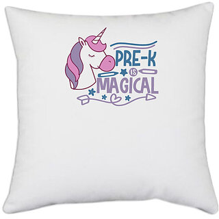                       UDNAG White Polyester 'Teacher Student | pre -k is magical' Pillow Cover [16 Inch X 16 Inch]                                              