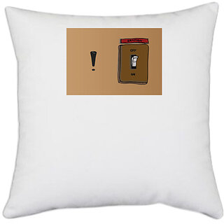                       UDNAG White Polyester 'Emotion plug | Emotion off on' Pillow Cover [16 Inch X 16 Inch]                                              