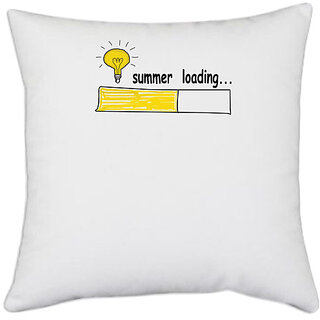                       UDNAG White Polyester 'Summer | Summer Loading' Pillow Cover [16 Inch X 16 Inch]                                              