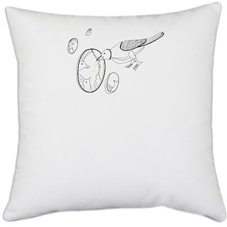                       UDNAG White Polyester 'Bird | Illustration art' Pillow Cover [16 Inch X 16 Inch]                                              