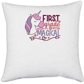                      UDNAG White Polyester 'Teacher Student | first grade is magical' Pillow Cover [16 Inch X 16 Inch]                                              