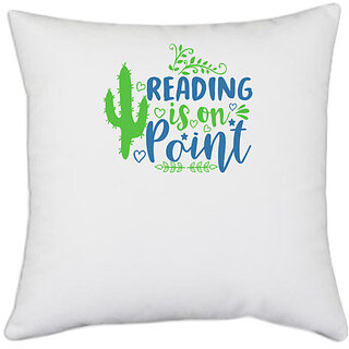                       UDNAG White Polyester 'Reading | reading is on point' Pillow Cover [16 Inch X 16 Inch]                                              