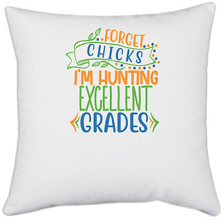                       UDNAG White Polyester 'Hunting | forget chicks i'm huntingg' Pillow Cover [16 Inch X 16 Inch]                                              