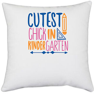                       UDNAG White Polyester 'Teacher Student | cutest chick in kindergartenn' Pillow Cover [16 Inch X 16 Inch]                                              