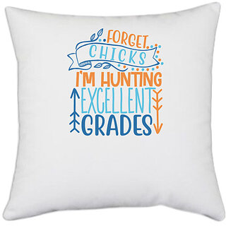                       UDNAG White Polyester 'Teacher Student | forget chicks i'm' Pillow Cover [16 Inch X 16 Inch]                                              
