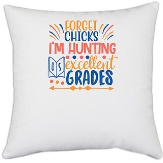                       UDNAG White Polyester 'Hunting | forget chicks i'm hunting' Pillow Cover [16 Inch X 16 Inch]                                              