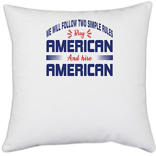                       UDNAG White Polyester 'American | Donalt Trump' Pillow Cover [16 Inch X 16 Inch]                                              