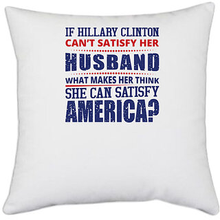                       UDNAG White Polyester 'America | Donalt Trump' Pillow Cover [16 Inch X 16 Inch]                                              