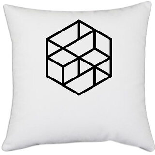                       UDNAG White Polyester 'Hexagonal | Drawing' Pillow Cover [16 Inch X 16 Inch]                                              