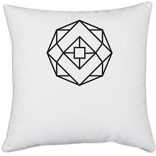                       UDNAG White Polyester 'Black Square | Drawing' Pillow Cover [16 Inch X 16 Inch]                                              