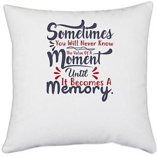                       UDNAG White Polyester 'Moment memory | Dr. Seuss' Pillow Cover [16 Inch X 16 Inch]                                              