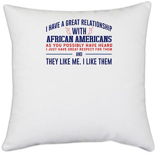                       UDNAG White Polyester 'African Americans | Donalt Trump' Pillow Cover [16 Inch X 16 Inch]                                              