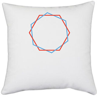                       UDNAG White Polyester 'Red blue hexagonal ring | Drawing' Pillow Cover [16 Inch X 16 Inch]                                              
