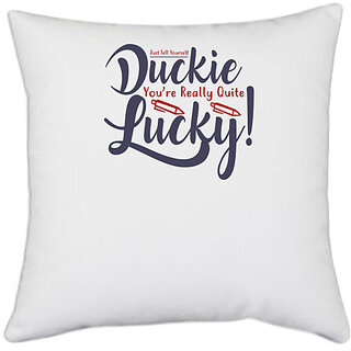                       UDNAG White Polyester 'Ducky lucky | Dr. Seuss' Pillow Cover [16 Inch X 16 Inch]                                              