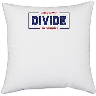                       UDNAG White Polyester 'Divide | Donalt Trump' Pillow Cover [16 Inch X 16 Inch]                                              