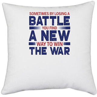                       UDNAG White Polyester 'Battle war | Donalt Trump' Pillow Cover [16 Inch X 16 Inch]                                              