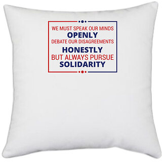                       UDNAG White Polyester 'Openly honestly solidarity | Donalt Trump' Pillow Cover [16 Inch X 16 Inch]                                              