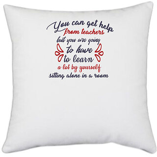                       UDNAG White Polyester 'You can get help | Dr. Seuss' Pillow Cover [16 Inch X 16 Inch]                                              