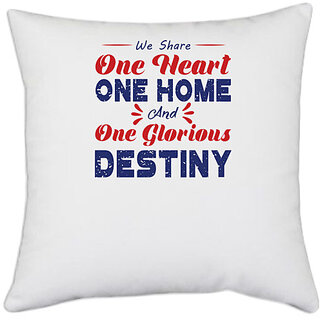                      UDNAG White Polyester 'One heart one home destiny | Donalt Trump' Pillow Cover [16 Inch X 16 Inch]                                              