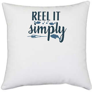                       UDNAG White Polyester 'Fishing | Reel it' Pillow Cover [16 Inch X 16 Inch]                                              