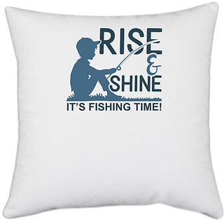                       UDNAG White Polyester 'Fishing | Rise & Shine' Pillow Cover [16 Inch X 16 Inch]                                              