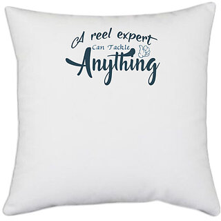                       UDNAG White Polyester 'Fishing | A real expert' Pillow Cover [16 Inch X 16 Inch]                                              