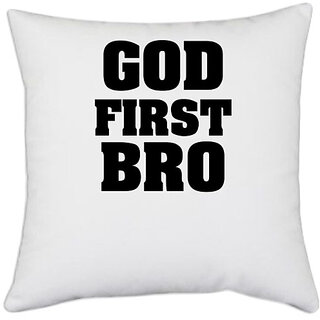                       UDNAG White Polyester 'Brother | first bro' Pillow Cover [16 Inch X 16 Inch]                                              