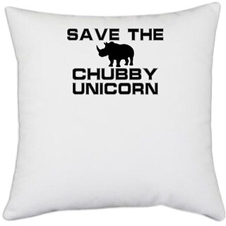                       UDNAG White Polyester 'Save animals | save the chubby unicorn' Pillow Cover [16 Inch X 16 Inch]                                              