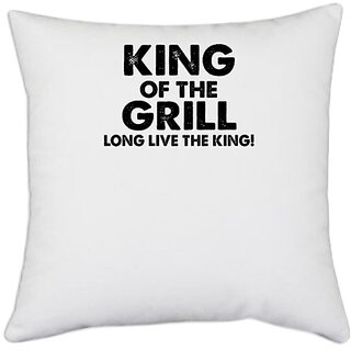                       UDNAG White Polyester 'King | king of the grill' Pillow Cover [16 Inch X 16 Inch]                                              