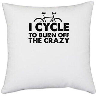                       UDNAG White Polyester 'Cycle | cycle to burn off' Pillow Cover [16 Inch X 16 Inch]                                              